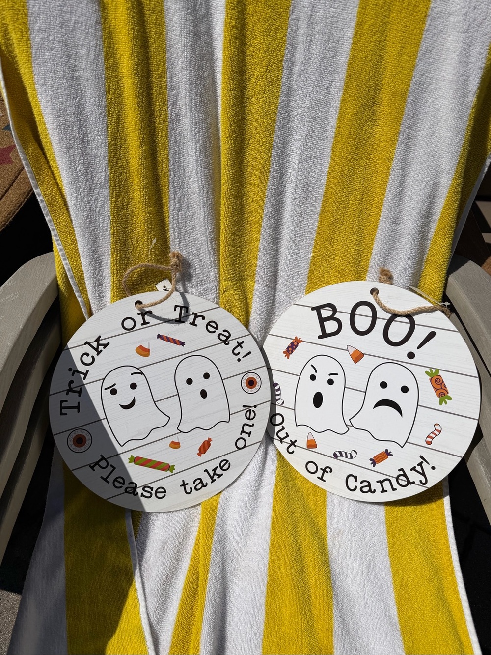 Halloween Ghost Door Hanger Sign - White with Candy Accents